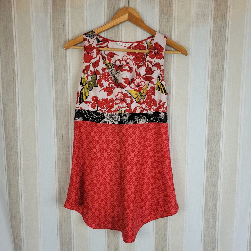 Vintage Cabi‎ Silk Mini Dress Red Floral Size Extra Small Y2K